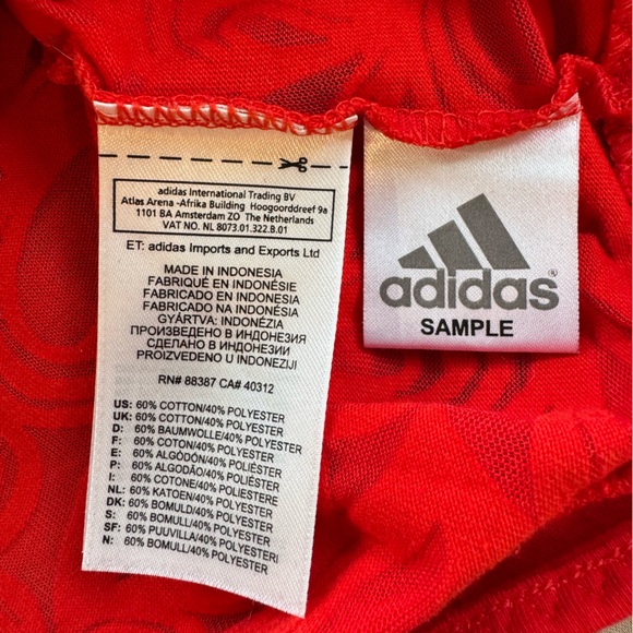 Adidas Stella McCartney Top Medium Red Heart Sheer Short Sleeve Activewear Tee - Picture 6 of 8